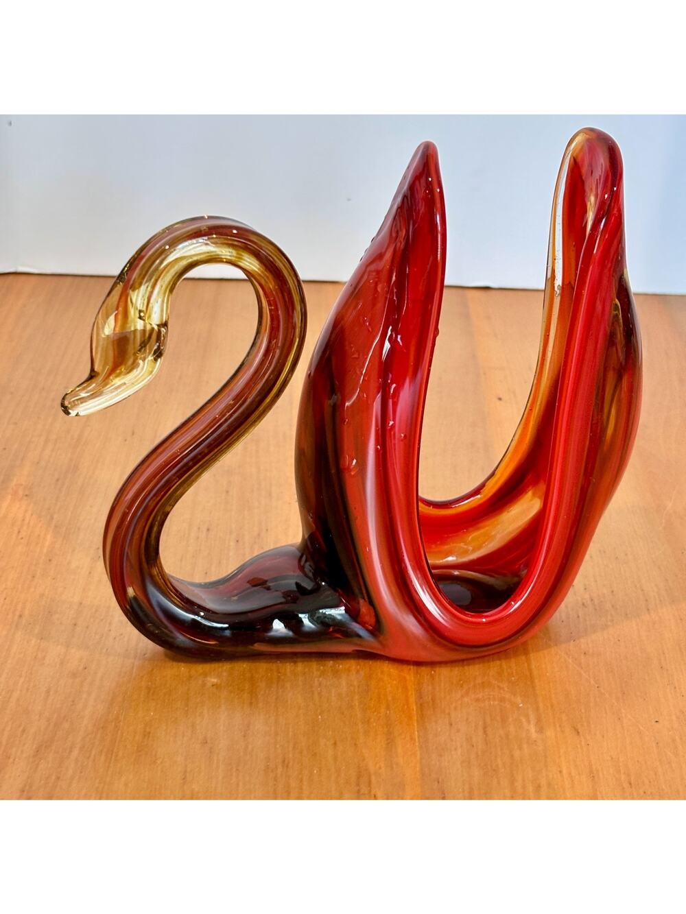 Vintage Amberina Art Glass Swan Napkin Mail/Letter MCM Decor Red Amber Bird